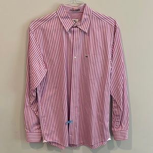 Men’s Lacoste pink dress shirt with white stripes. Size 40 (medium) regular fit
